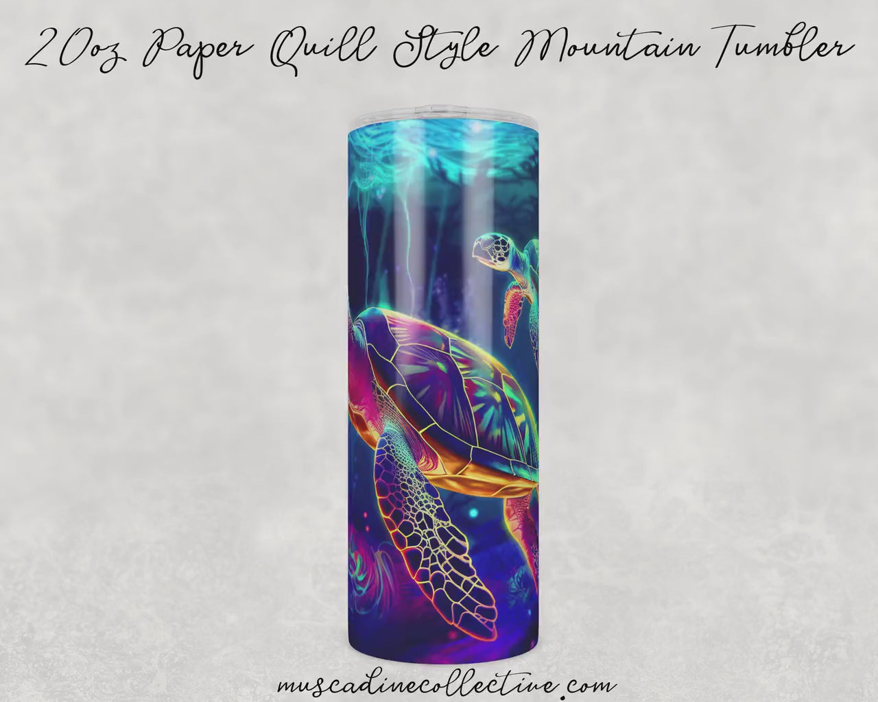 Neon Turtle Tumbler, Ocean Tumbler, 20oz  Skinny Tumbler, Vacation Tumbler, Stainless Steel, Outdoorsy Gifts, Sea Turtle