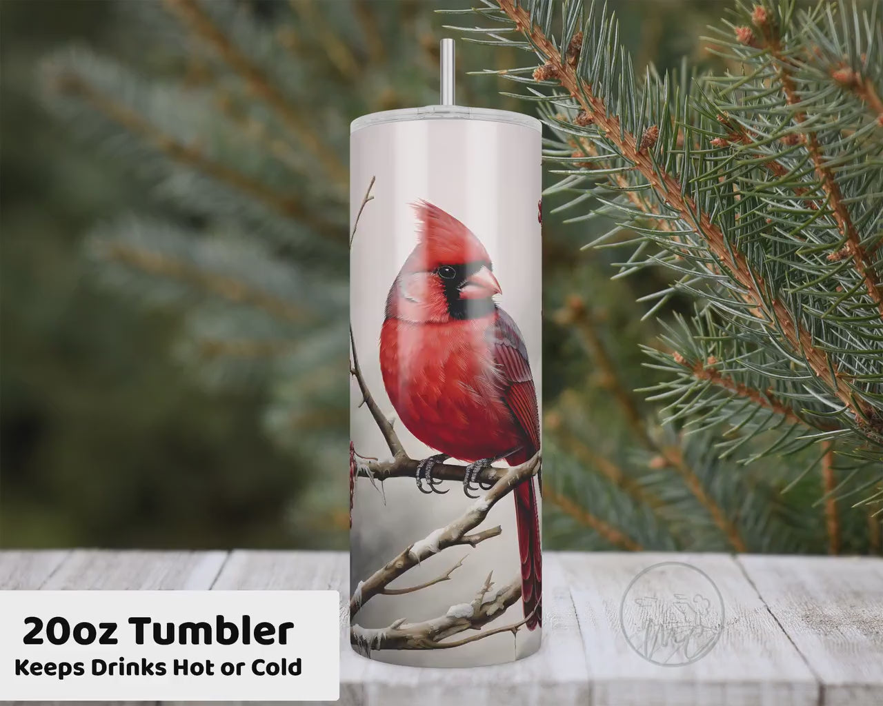 Winter Cardinal Tumbler With Straw, 20oz Coffee Tumbler, Red Cardinal Gifts, Cardinal Mug, Gift For Mom, Best Friend Gift, Gift Under 30