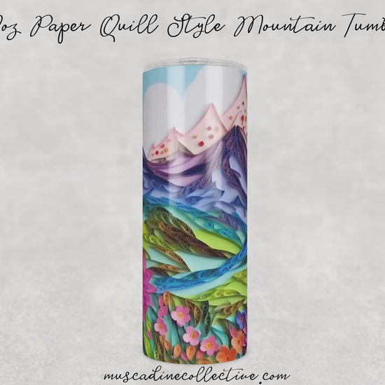 Paper Quill Mountain Scene Tumbler, Camping Tumbler, 20oz  Skinny Tumbler, Cottagecore, Vacation Tumbler, Stainless Steel, Outdoorsy Gifts