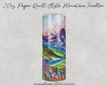 Paper Quill Mountain Scene Tumbler, Camping Tumbler, 20oz  Skinny Tumbler, Cottagecore, Vacation Tumbler, Stainless Steel, Outdoorsy Gifts