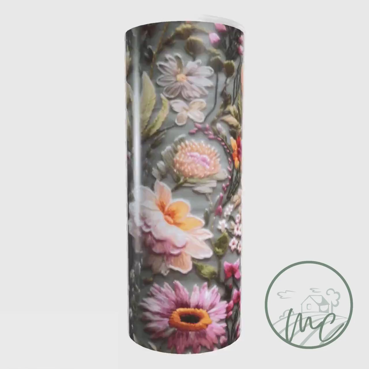 Embroidered Wildflowers, Pink and Sage 20oz Tumbler, Cottagecore Floral Coffee Tumbler, Mother's Day Gift, Spring Flowers, Gift for Gardener