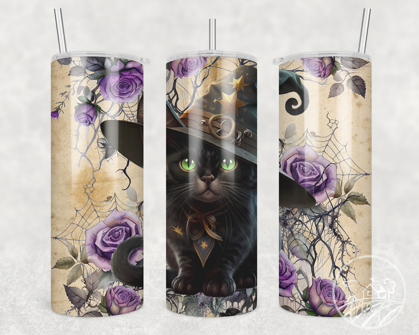 Fall/Halloween Animals 20oz Stainless Steel Tumblers, Halloween Cat, Halloween Cow