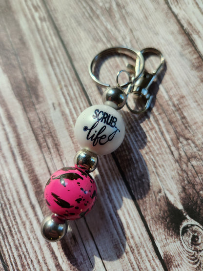 Scrub Life Hot Pink Splatter Keychain