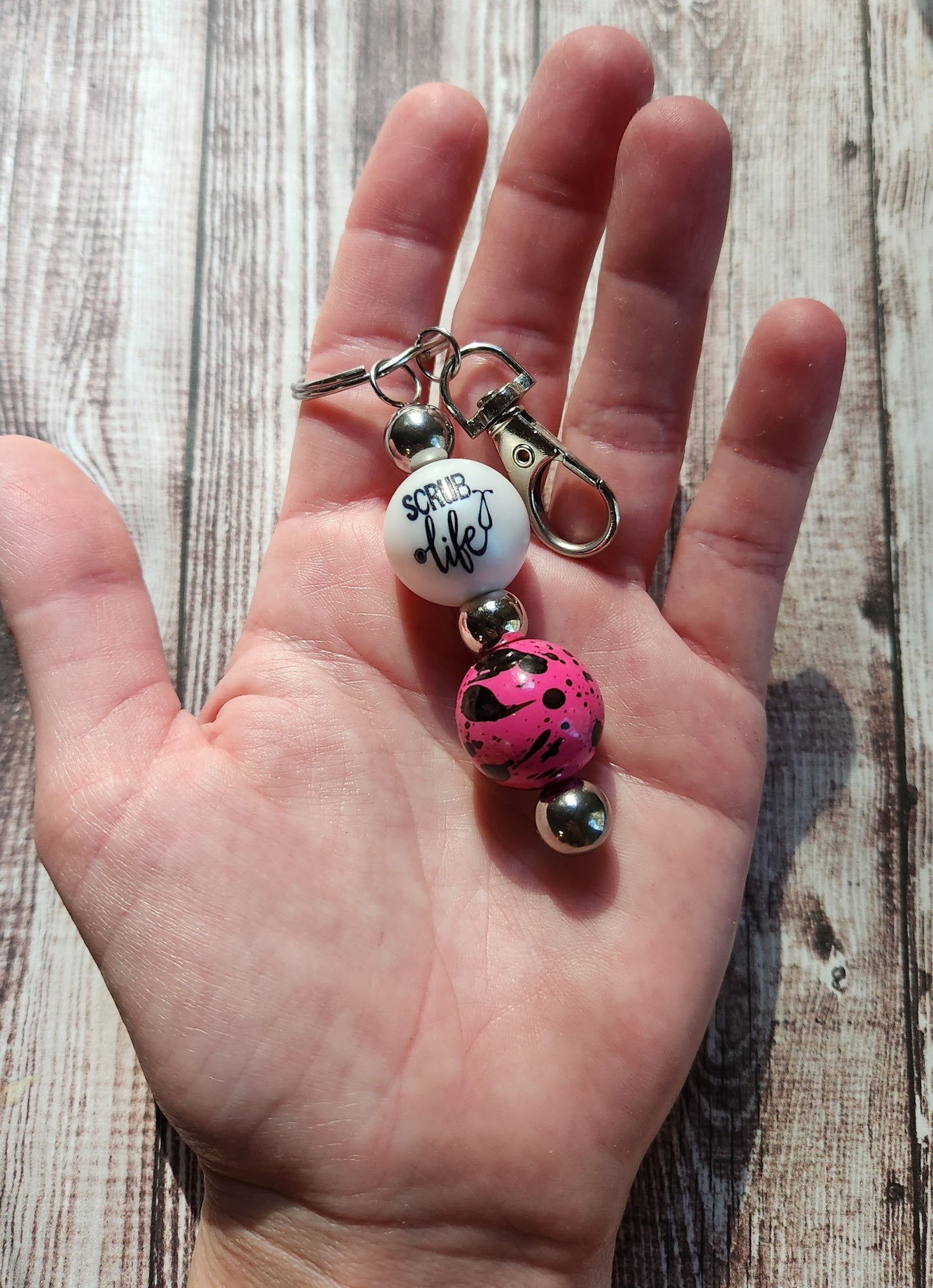 Scrub Life Hot Pink Splatter Keychain