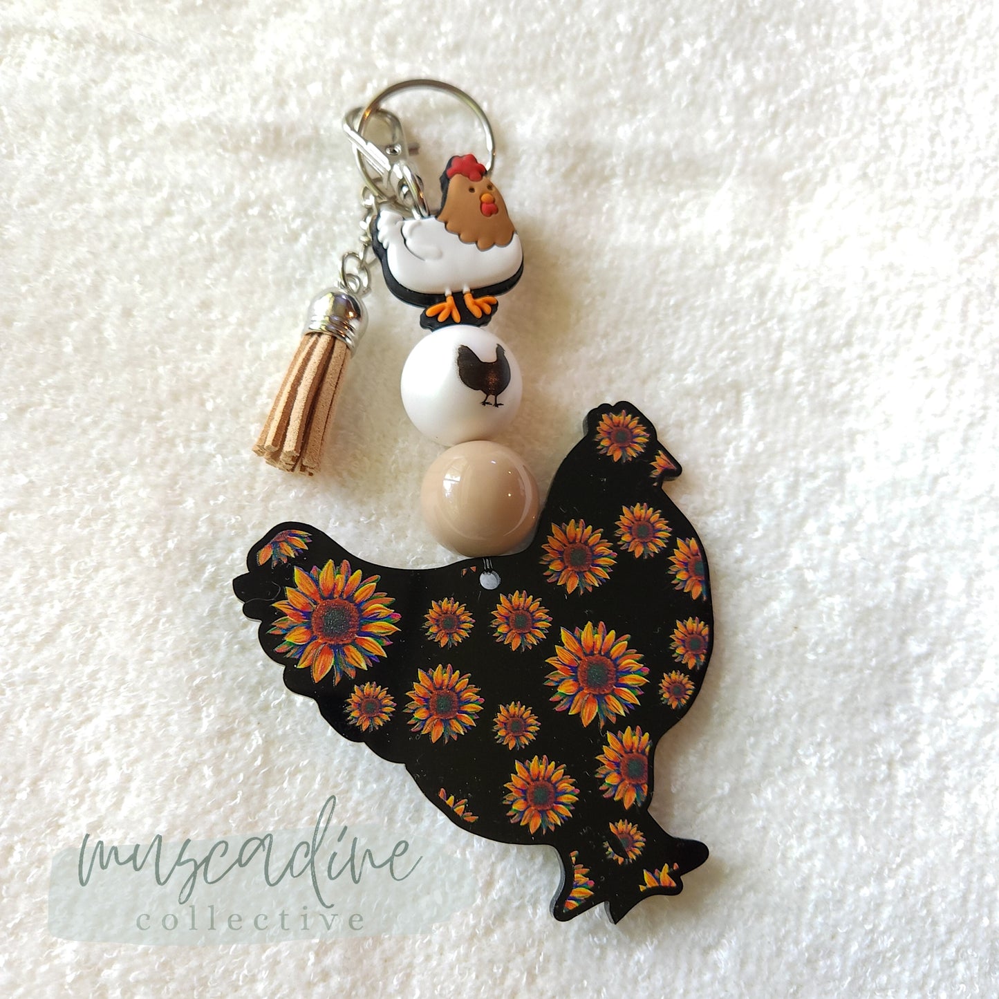 Chicken Beaded Keychain