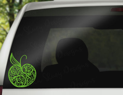 Swirl Apple Decal - Fancy Apple Decal - Fancy Teacher Frame - Fun Teacher Apple- Yeti Decal - Tumbler Decal - Car Decal