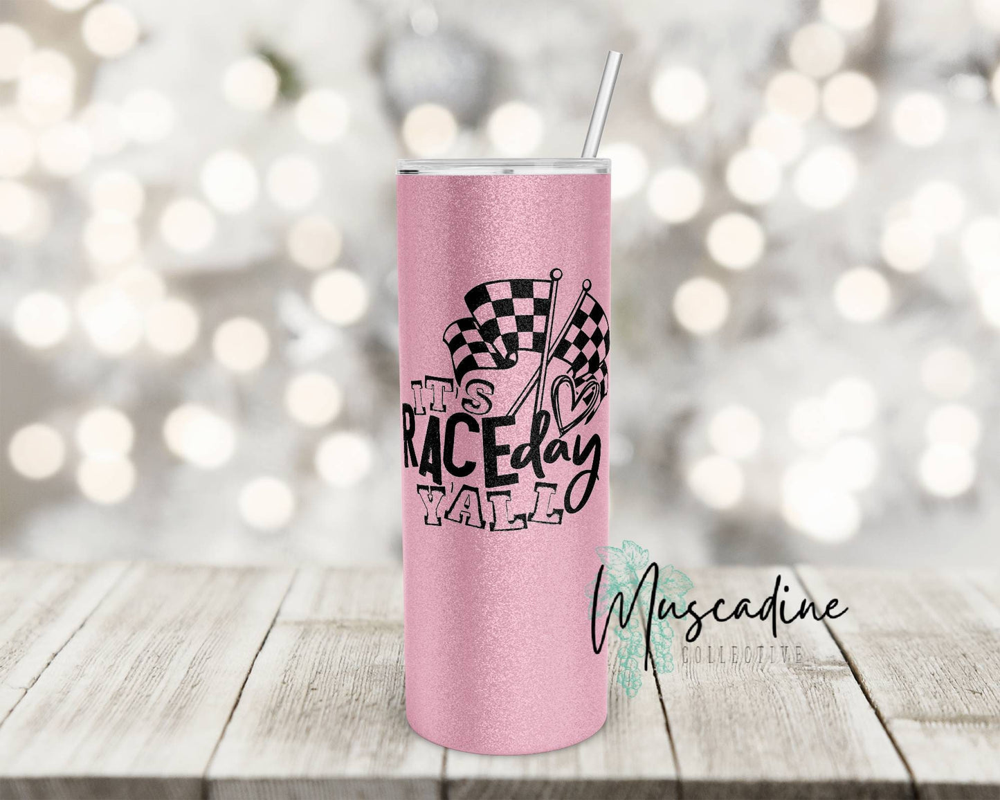 It's Race Day Y'all 20oz Skinny Straight Tumbler, Shimmer Tumbler, Hot or Cold Drinks, Sublimated Printed Coffee Tumbler, NO EPOXY