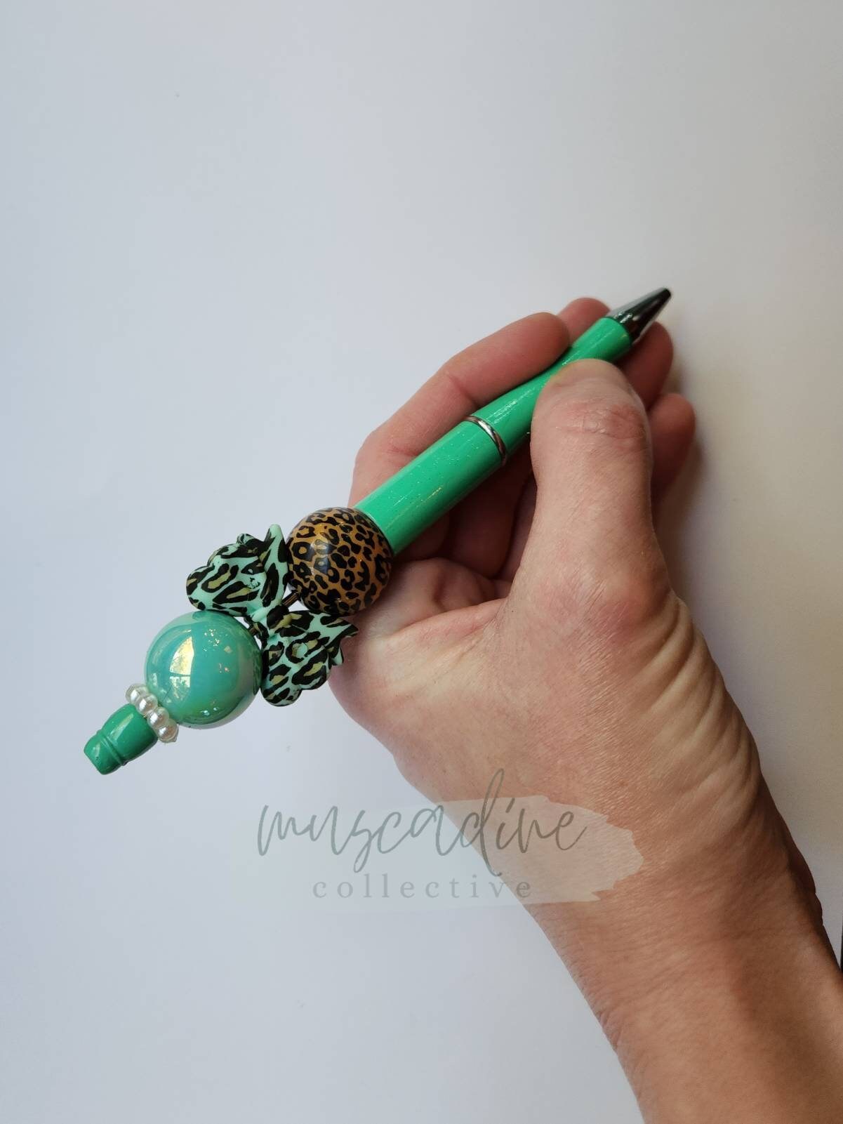 Leopard and Mint Bow Wristlet and Pen Set