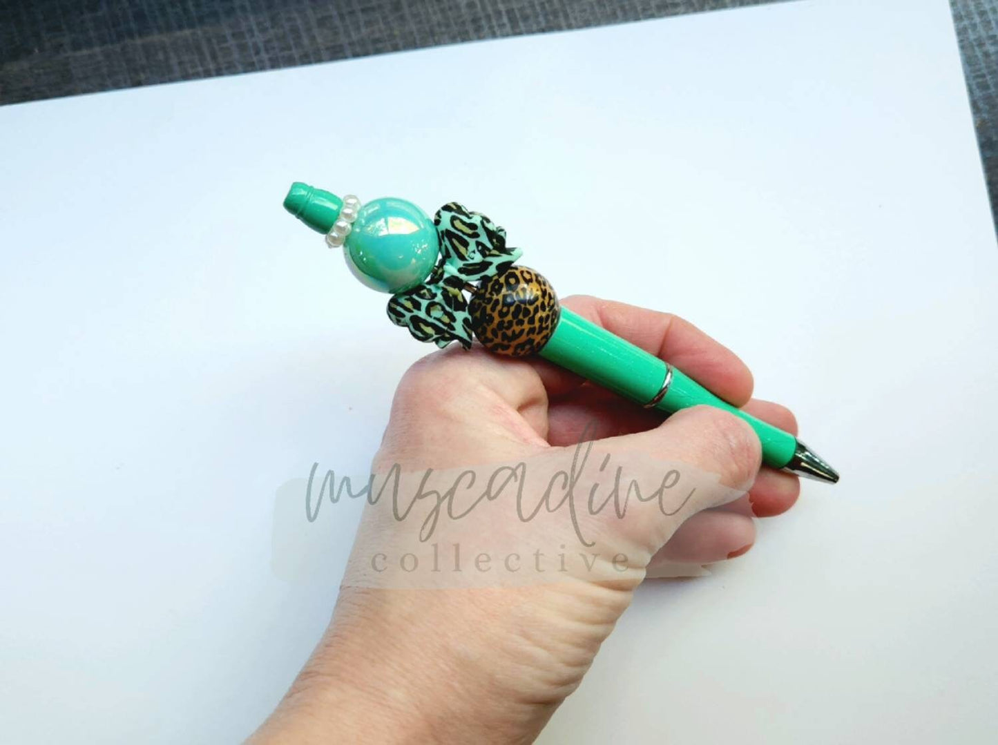 Leopard and Mint Bow Wristlet and Pen Set