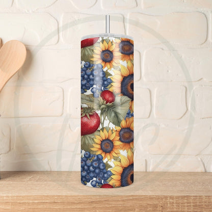 Sunflowers and Berries, Sunflowers Strawberries Blueberries 20oz Tumbler, Cottagecore Coffee Tumbler, Mother's Day Gift, Spring Tumbler