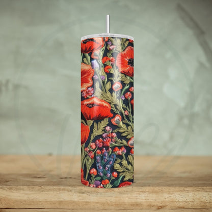 Embroidered Wildflower 20oz Tumbler, Small Red Poppies, Cottagecore Coffee Tumbler, Mother's Day Gift, Spring Tumbler, Gift For Embroiderer