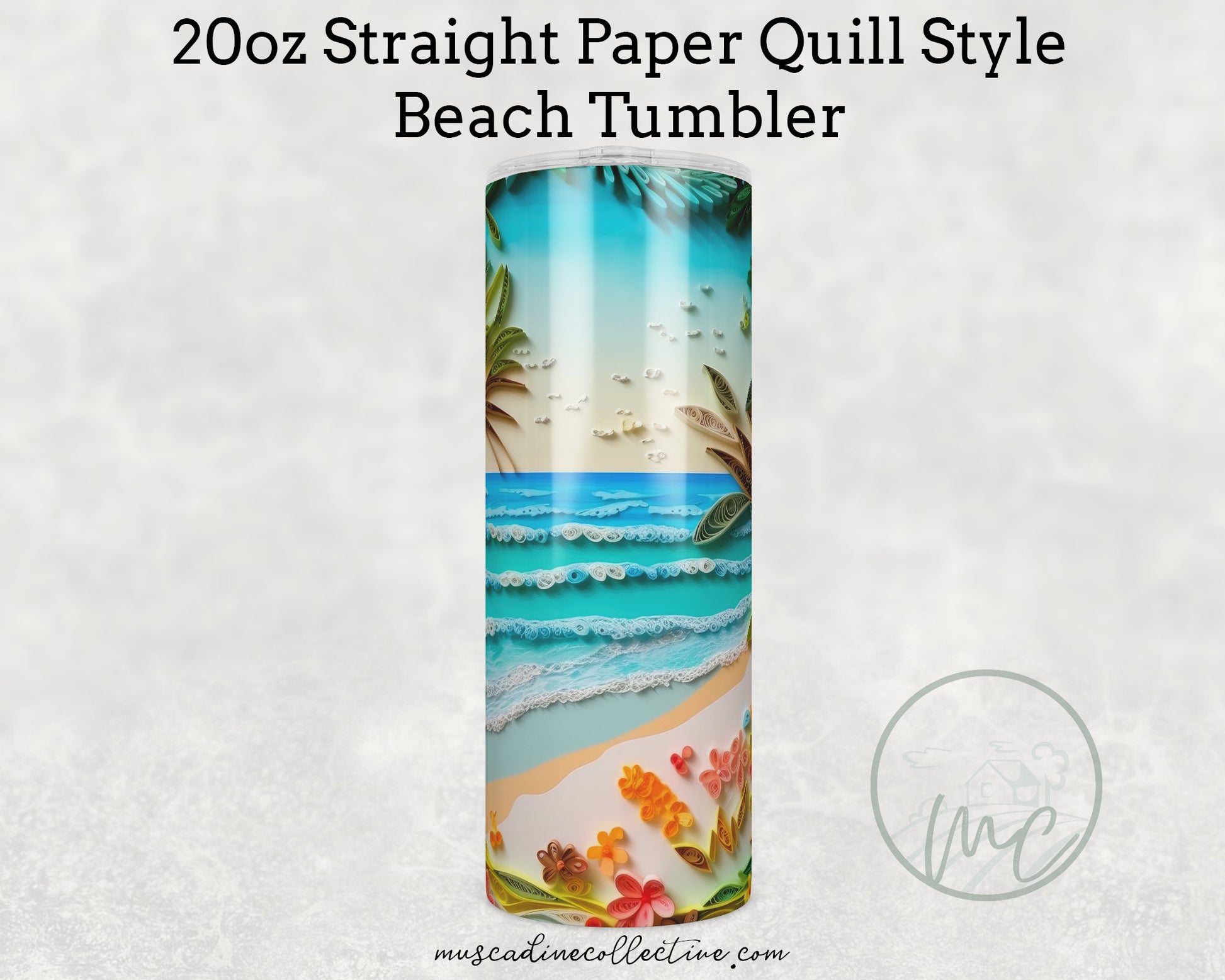 Paper Quill Beach Tumbler, 20oz  SkinnyTumbler, Cottagecore Coffee Tumbler, Summer Tumbler, Vacation Tumbler, Stainless Steel, Gift for Mom