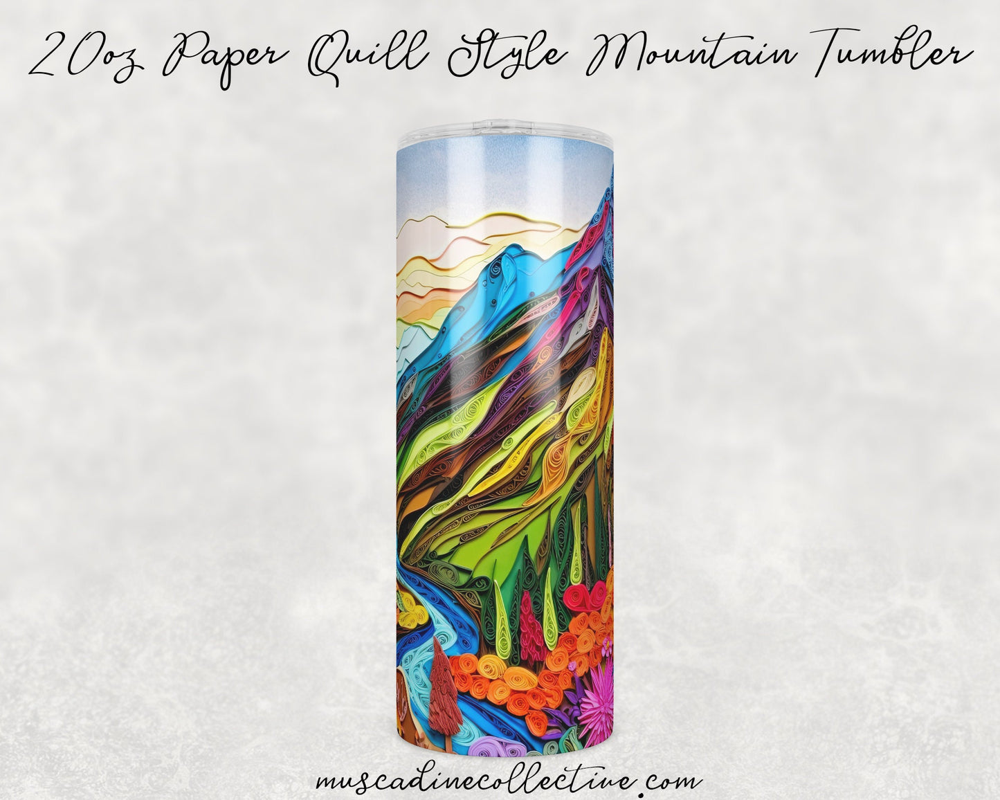 Paper Quill Mountain Scene Tumbler, Camping Tumbler, 20oz  Skinny Tumbler, Cottagecore, Vacation Tumbler, Stainless Steel, Outdoorsy Gifts