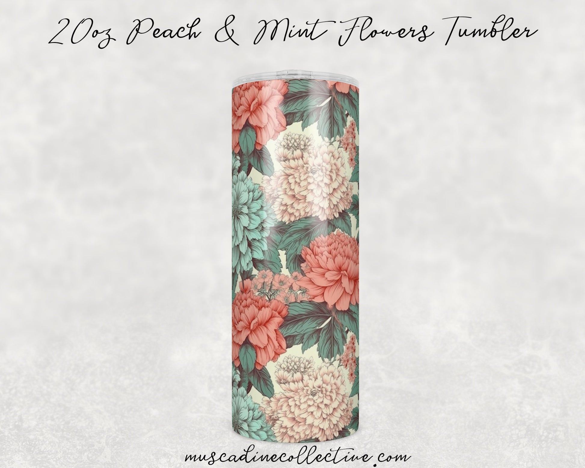 Vintage Wildflowers, Peach and Mint, Floral 20oz Tumbler, Cottagecore Floral Coffee Tumbler, Mother's Day Gift, Spring Flowers, Florist Gift