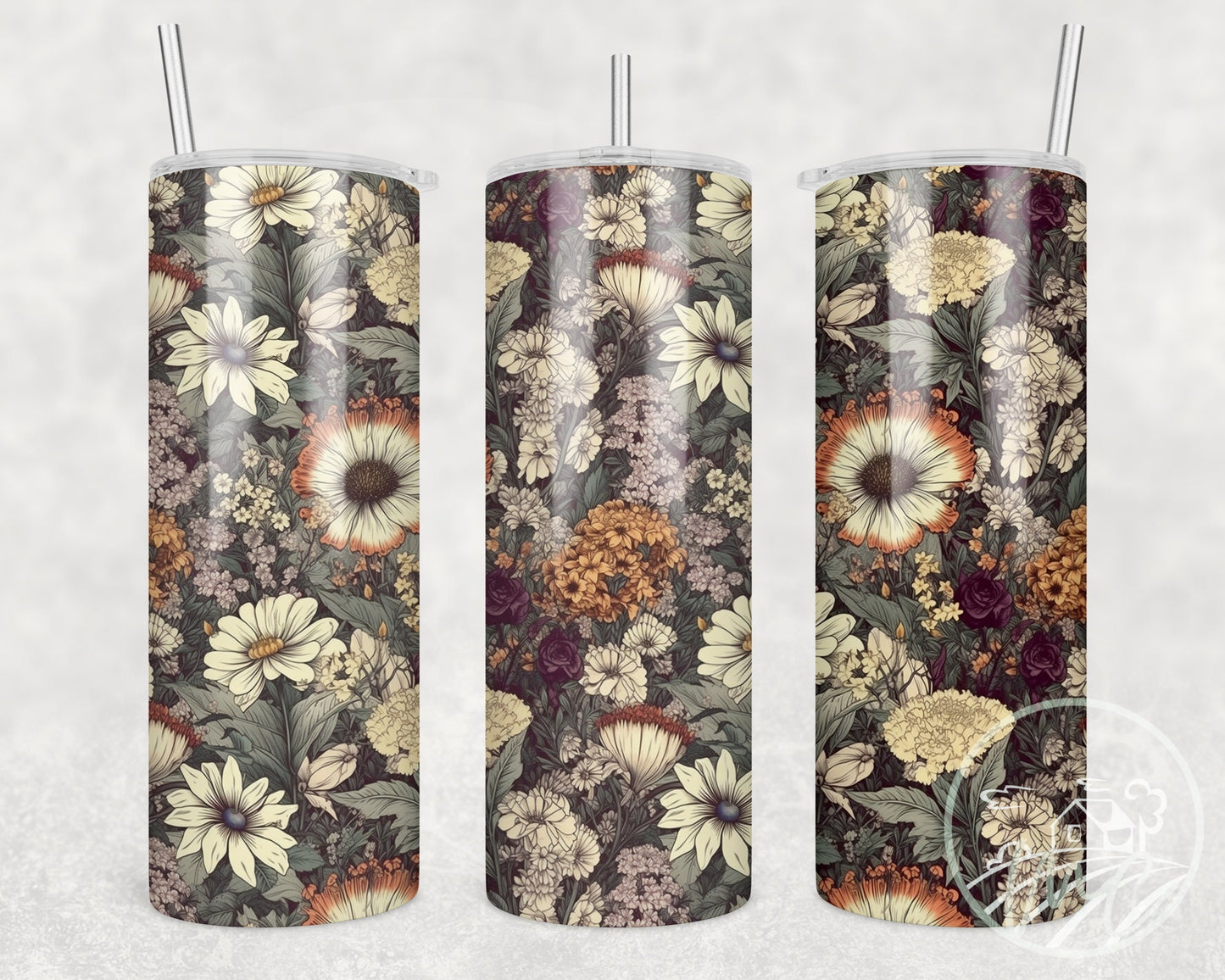 Vintage Wildflowers, Sepia Floral 20oz Tumbler, Cottagecore Floral Coffee Tumbler, Mother's Day Gift, Spring Flowers, Florist Gift