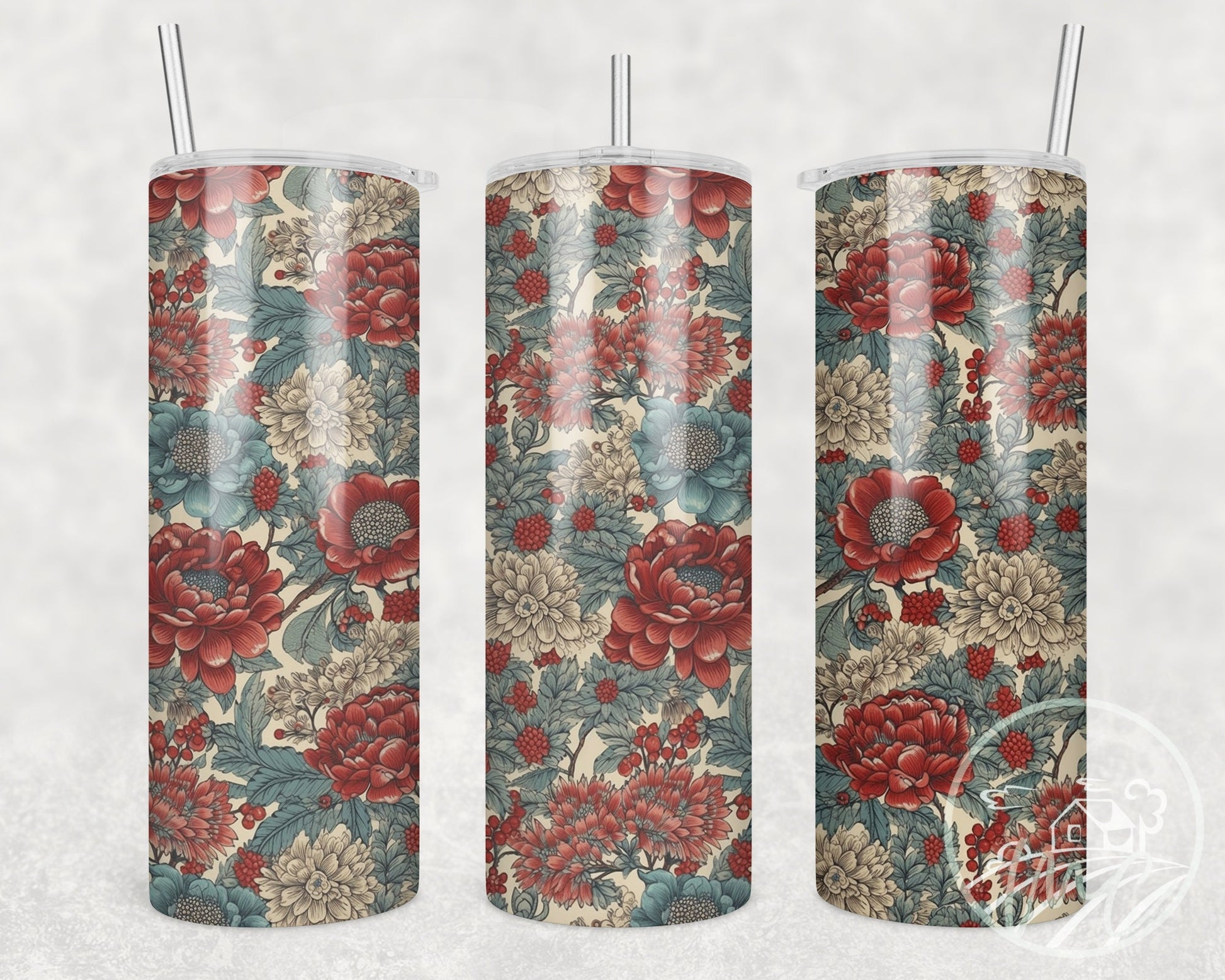 Vintage Wildflowers, Red and Blue Floral 20oz Tumbler, Cottagecore Floral Coffee Tumbler, Mother's Day Gift, Spring Flowers, Florist Gift