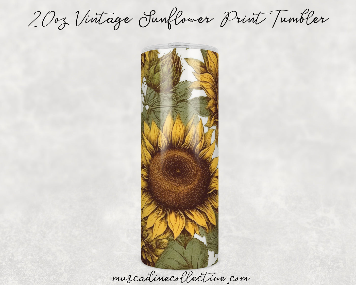 Vintage Sunflower 20oz Tumbler, Cottagecore Floral Coffee Tumbler, Mother's Day Gift, Sunflowers Gift, Florist Gift, Summer Flowers