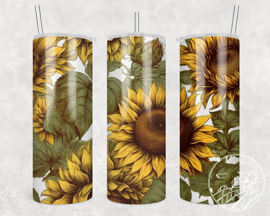 Vintage Sunflower 20oz Tumbler, Cottagecore Floral Coffee Tumbler, Mother's Day Gift, Sunflowers Gift, Florist Gift, Summer Flowers