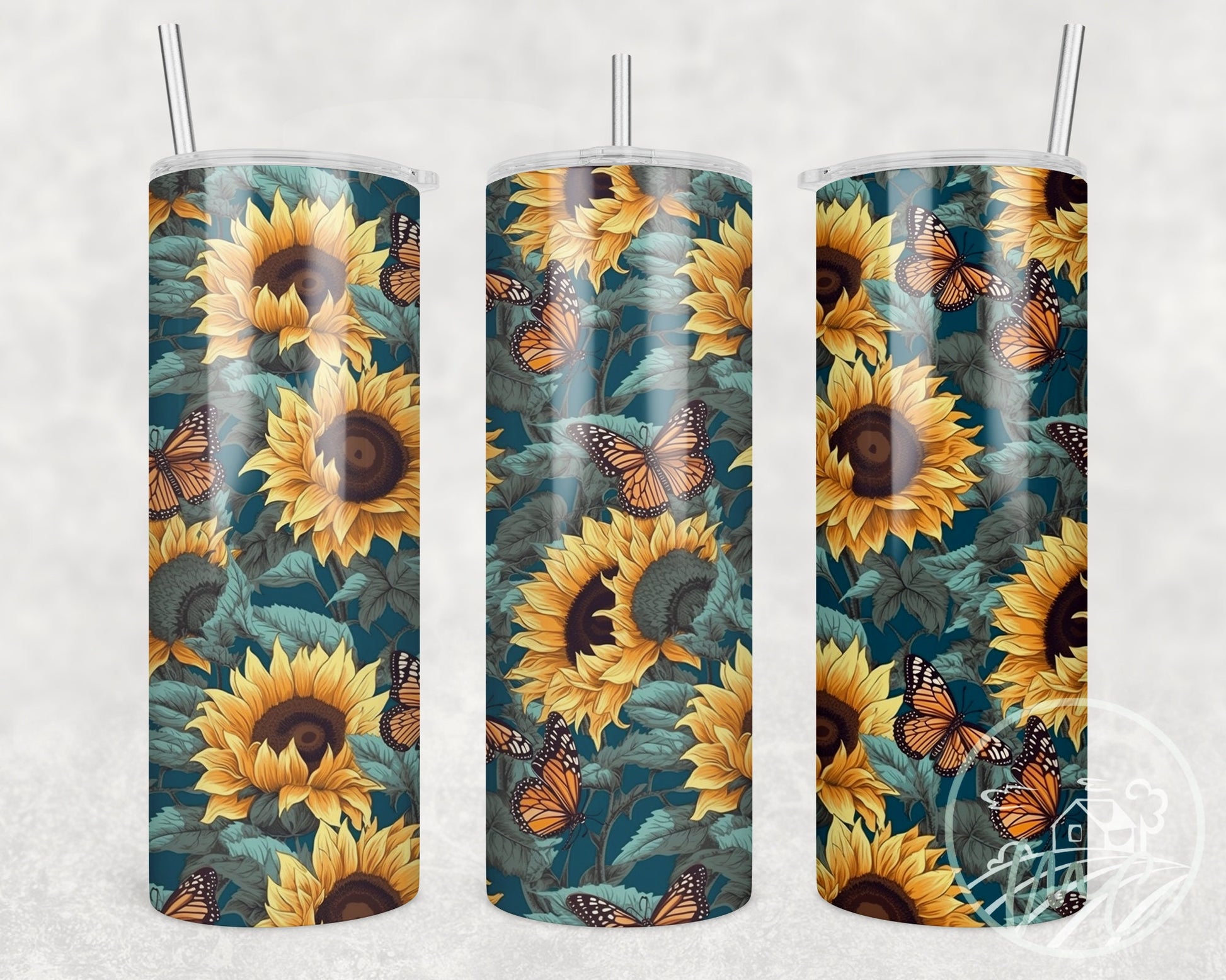 Sunflowers and Butterflies Tumbler, 20oz Skinny, Cottagecore Floral Coffee Tumbler, Mother's Day Gift, Gift For Gardener, Vintage Print