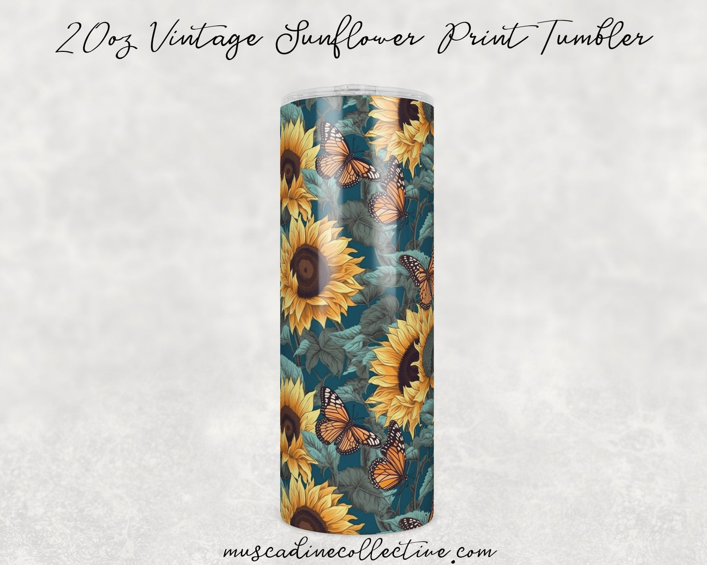 Sunflowers and Butterflies Tumbler, 20oz Skinny, Cottagecore Floral Coffee Tumbler, Mother's Day Gift, Gift For Gardener, Vintage Print