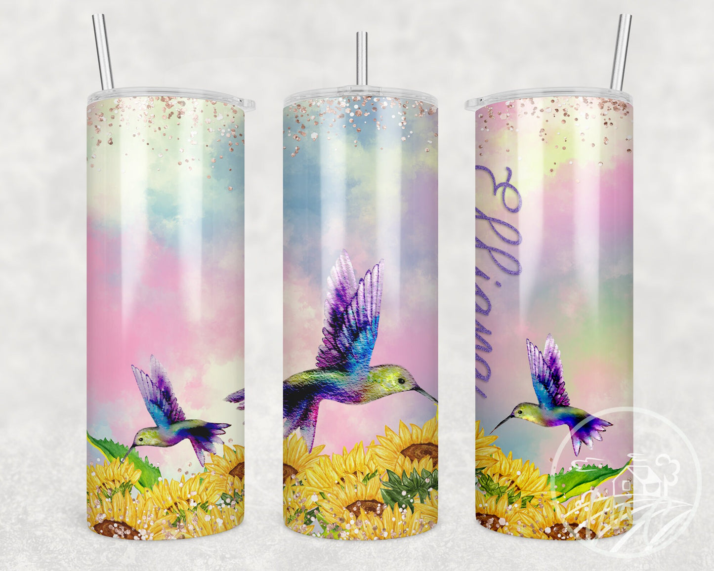 Personalized Tumbler, Pastel Hummingbirds, 20oz Skinny, Hummingbird Art, Spring Tumbler, Birds and Flowers, Gift For Mom, Mother's Day Gift