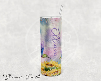 Personalized Tumbler, Pastel Hummingbirds, 20oz Skinny, Hummingbird Art, Spring Tumbler, Birds and Flowers, Gift For Mom, Mother's Day Gift