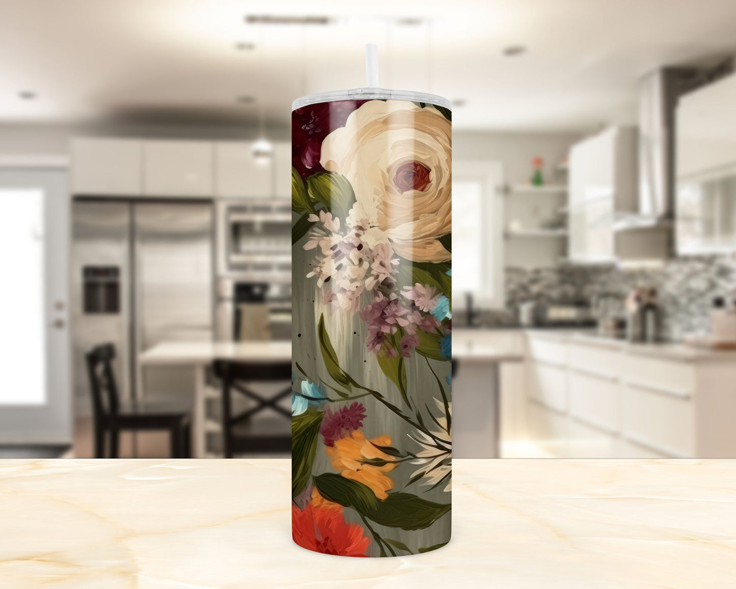 Vintage Flowers 20oz Tumbler, Straight, Skinny, Mother's Day Gift, Shimmer Tumbler, Hot or Cold Drinks, Sublimated Printed Coffee Tumbler