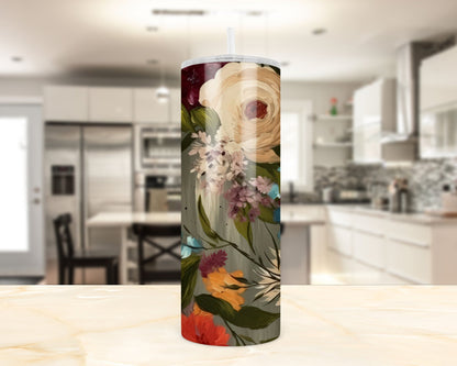 Vintage Flowers 20oz Tumbler, Straight, Skinny, Mother's Day Gift, Shimmer Tumbler, Hot or Cold Drinks, Sublimated Printed Coffee Tumbler