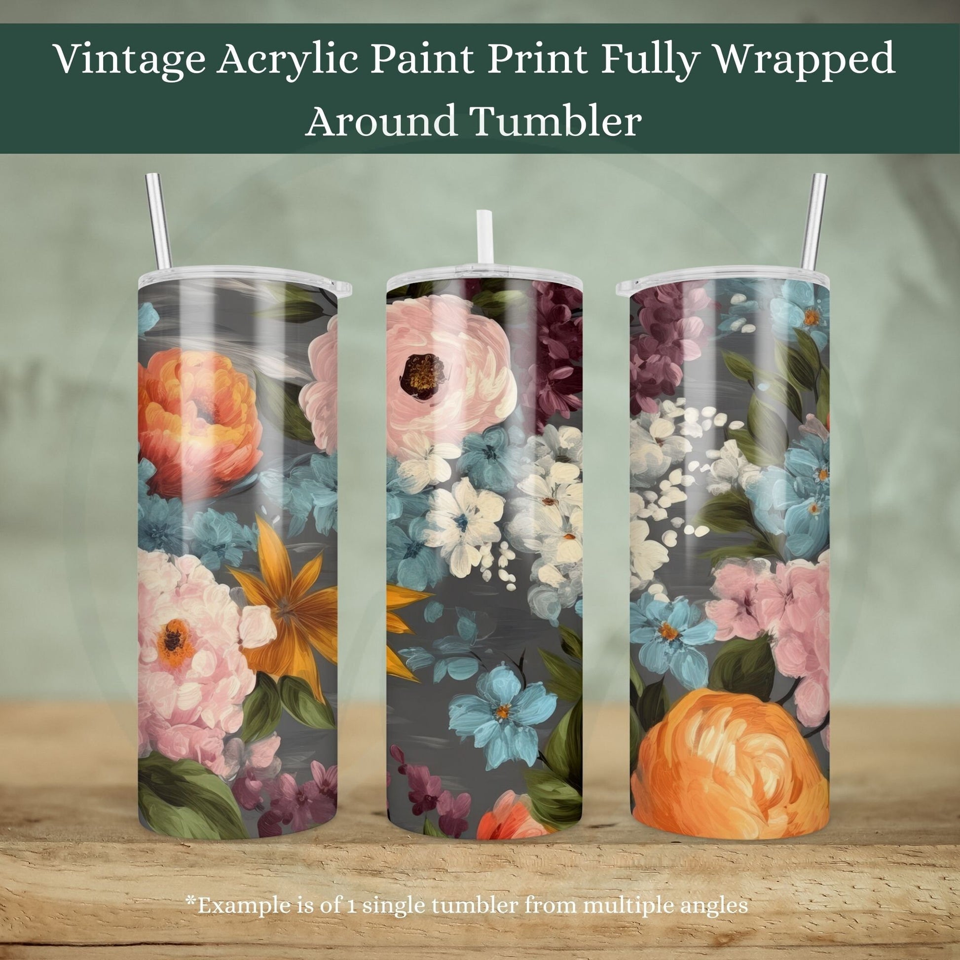 Vintage Spring Flowers 20oz Tumbler, Straight Tumbler, Mother's Day Gift, Shimmer Tumbler, Hot or Cold Drinks, Printed Coffee Tumbler