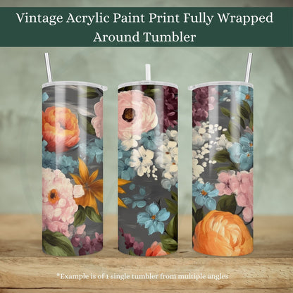 Vintage Spring Flowers 20oz Tumbler, Straight Tumbler, Mother's Day Gift, Shimmer Tumbler, Hot or Cold Drinks, Printed Coffee Tumbler