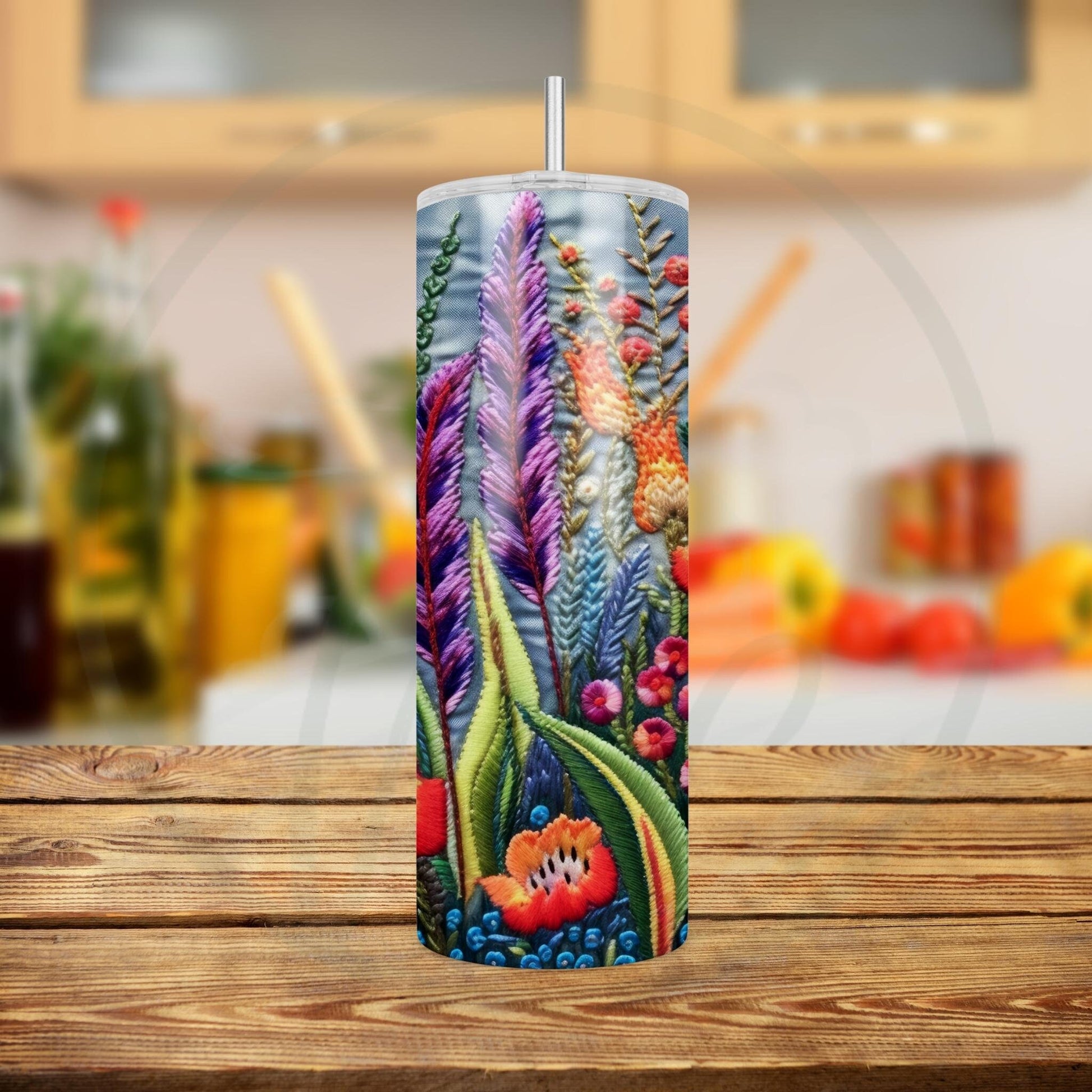 Embroidered Wildflowers 20oz Tumbler, Cottagecore Floral Coffee Tumbler, Mother's Day Gift, Spring Flowers, Gift for Gardener, Full Wrap