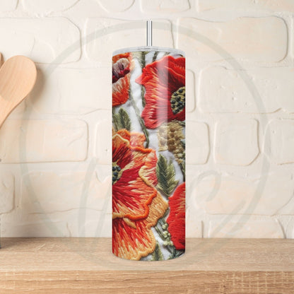 Embroidered Wildflowers, Red Poppies 20oz Tumbler, Cottagecore Floral Coffee Tumbler, Mother's Day Gift, Spring Flowers, Gift for Gardener