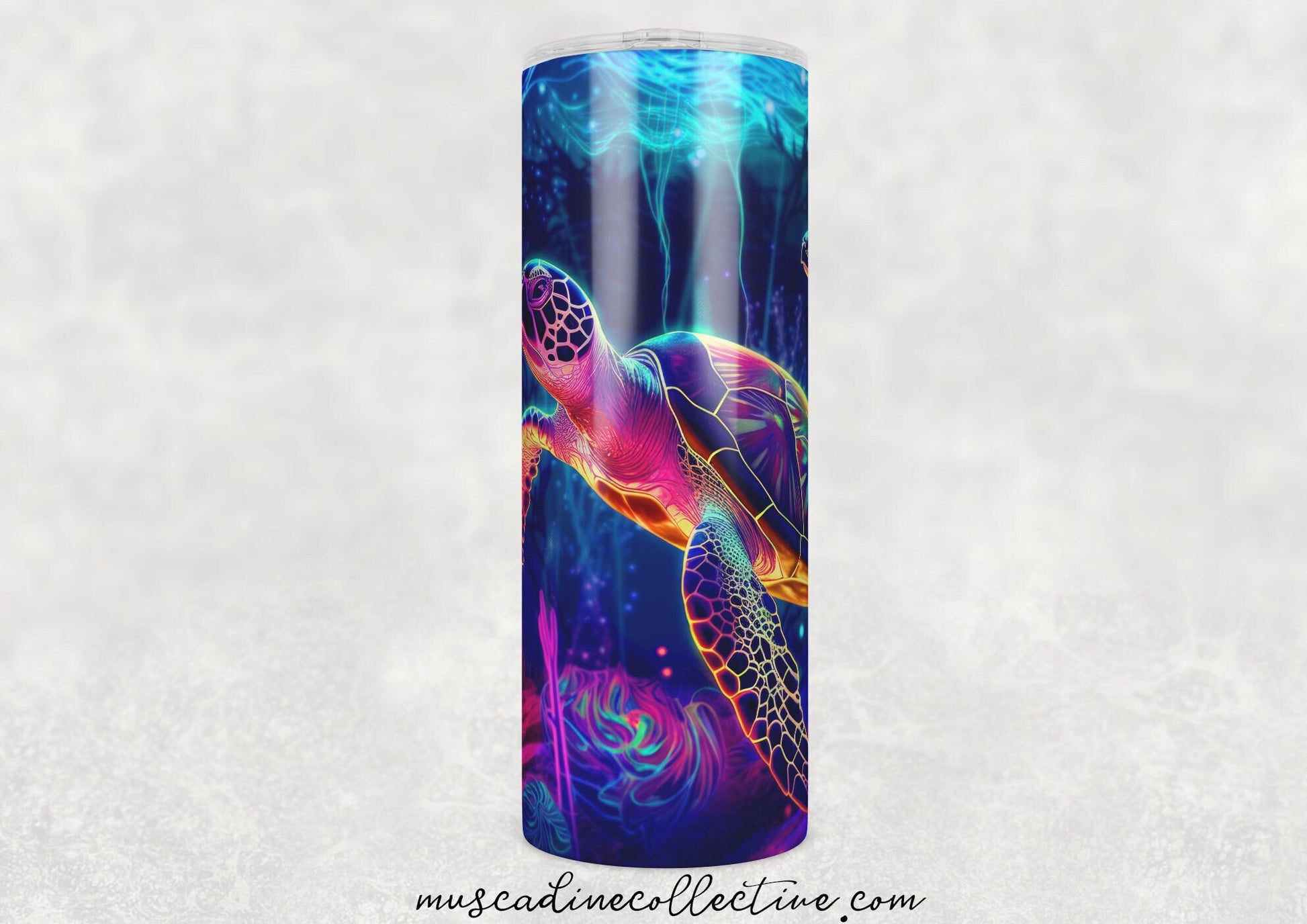 Neon Turtle Tumbler, Ocean Tumbler, 20oz  Skinny Tumbler, Vacation Tumbler, Stainless Steel, Outdoorsy Gifts, Sea Turtle