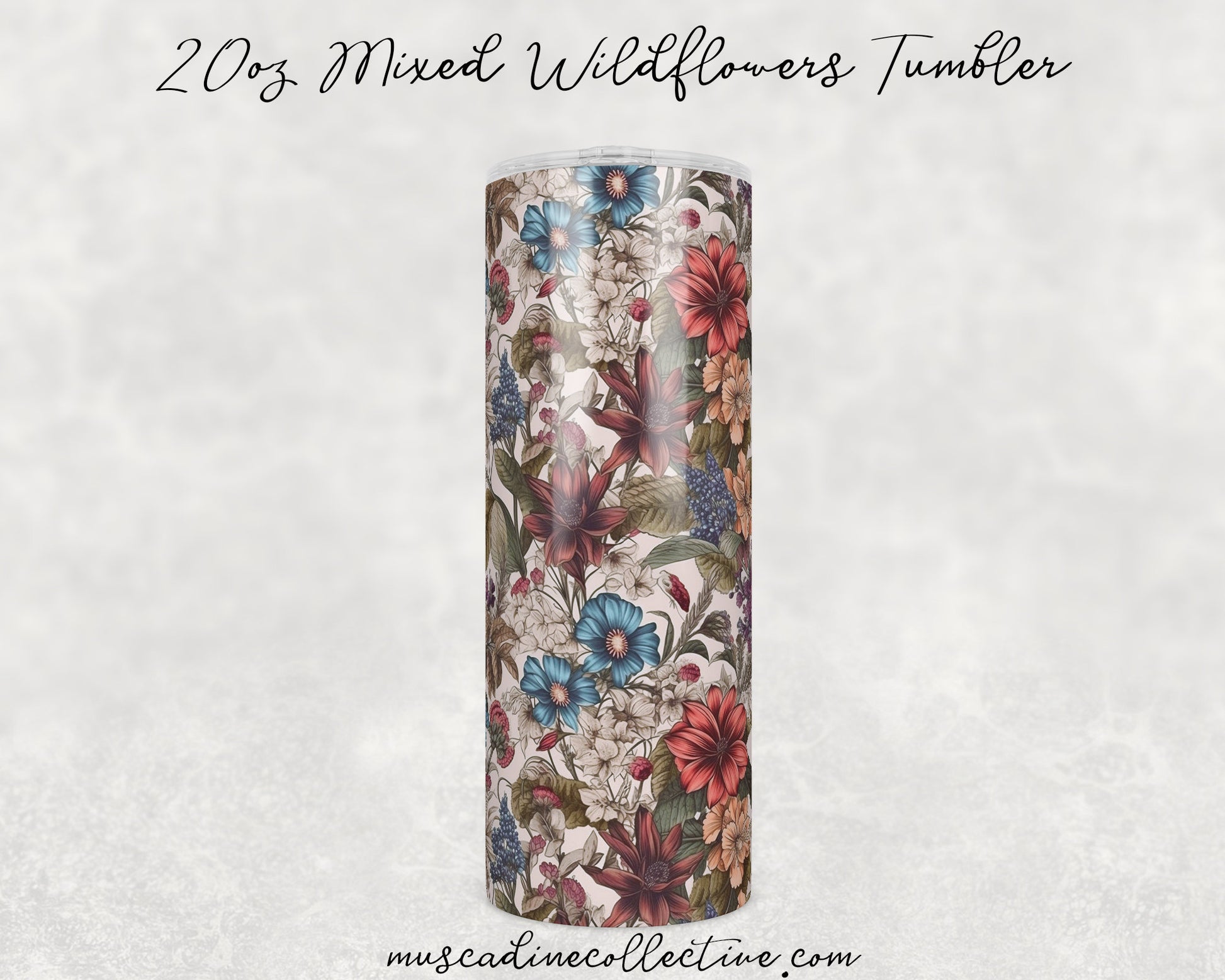 Vintage Mixed Wildflowers, Floral 20oz Tumbler, Cottagecore Floral Coffee Tumbler, Mother's Day Gift, Spring Flowers, Florist Gift