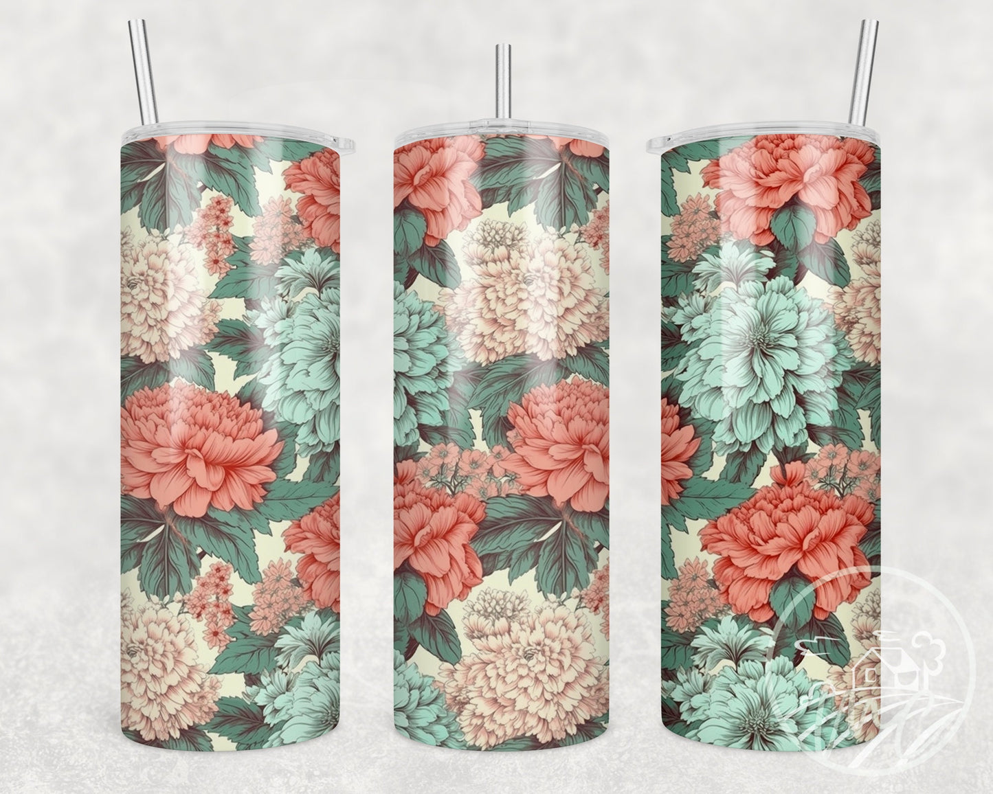 Vintage Wildflowers, Peach and Mint, Floral 20oz Tumbler, Cottagecore Floral Coffee Tumbler, Mother's Day Gift, Spring Flowers, Florist Gift