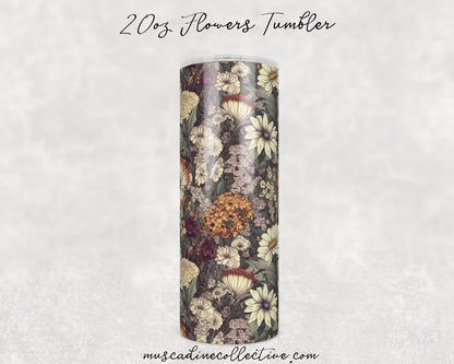 Vintage Wildflowers, Sepia Floral 20oz Tumbler, Cottagecore Floral Coffee Tumbler, Mother's Day Gift, Spring Flowers, Florist Gift