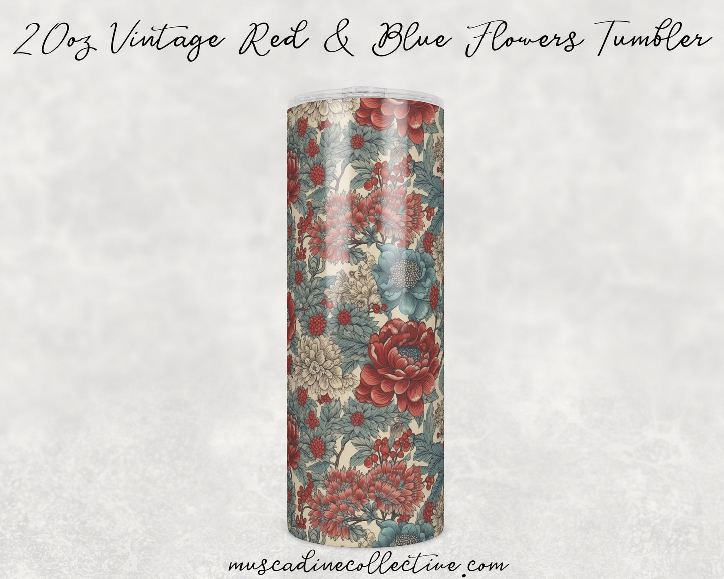 Vintage Wildflowers, Red and Blue Floral 20oz Tumbler, Cottagecore Floral Coffee Tumbler, Mother's Day Gift, Spring Flowers, Florist Gift