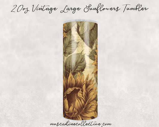 Vintage Large Sunflowers Floral 20oz Tumbler, Cottagecore Floral Coffee Tumbler, Mother's Day Gift, Sunflowers Gift, Florist Gift, Summer