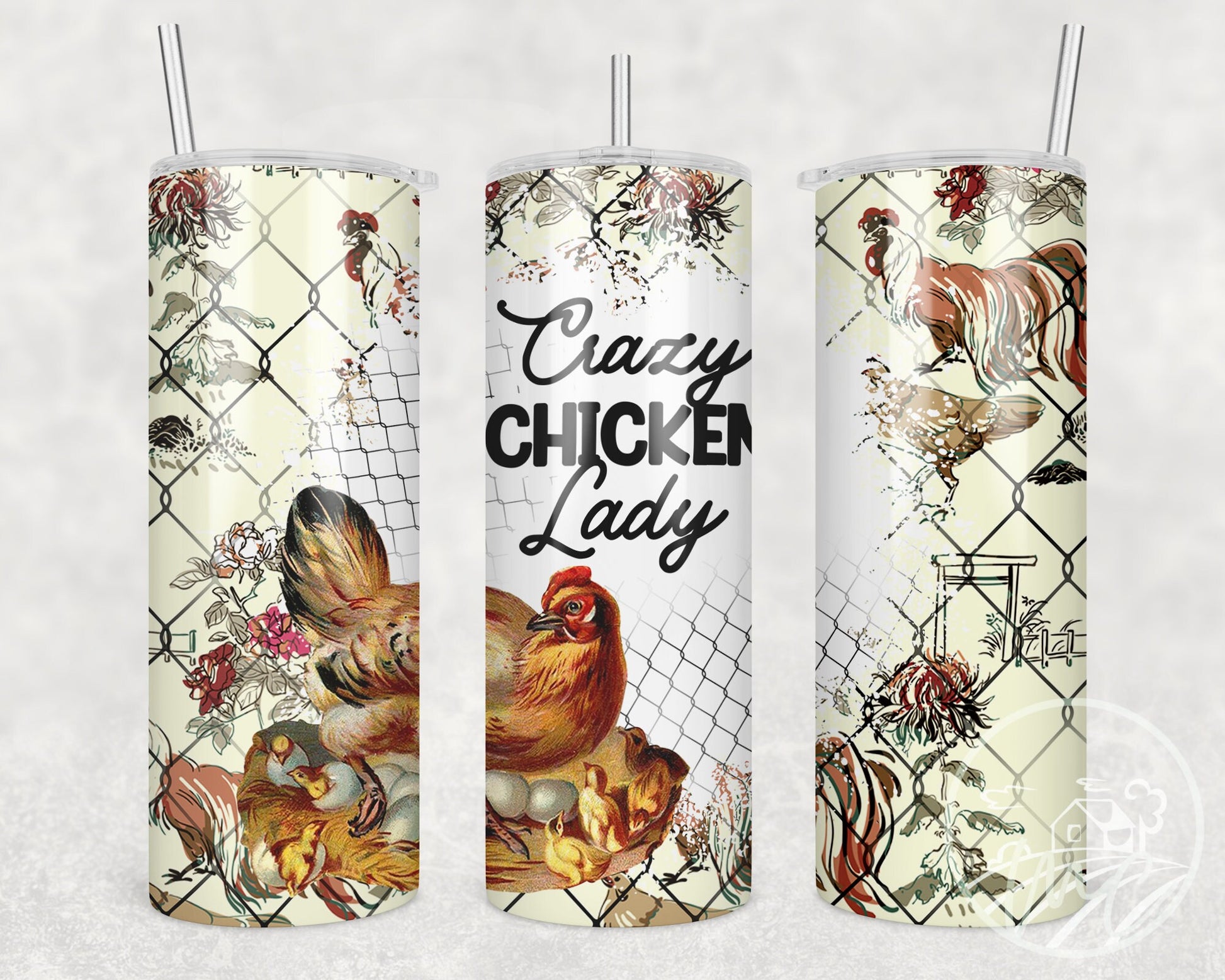 Chicken Tumbler with Straw, Crazy Chicken Lady, 20oz Skinny, Chicken Mom, Farm Tumbler, Homesteader Gift, Gift For Mom, Coffee Tumbler