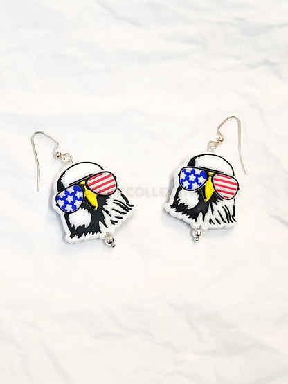 Silicone American Eagle Earrings, Lightweight Beaded Earrings, Drop Earrings, 4th of July, Patriotic Earrings