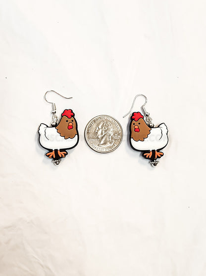 Silicone Chicken Earrings, Lightweight Beaded Earrings, Farm, Crazy Chicken Lady, Drop Earrings, Homesteader Gift, Gift For Chicken Lover