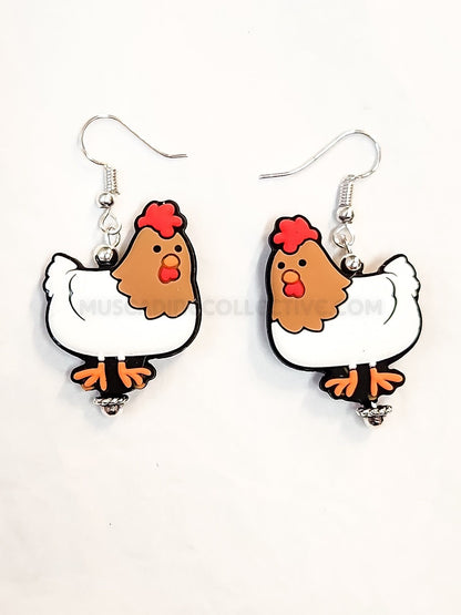 Silicone Chicken Earrings, Lightweight Beaded Earrings, Farm, Crazy Chicken Lady, Drop Earrings, Homesteader Gift, Gift For Chicken Lover