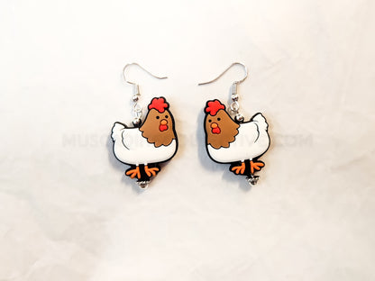 Silicone Chicken Earrings, Lightweight Beaded Earrings, Farm, Crazy Chicken Lady, Drop Earrings, Homesteader Gift, Gift For Chicken Lover