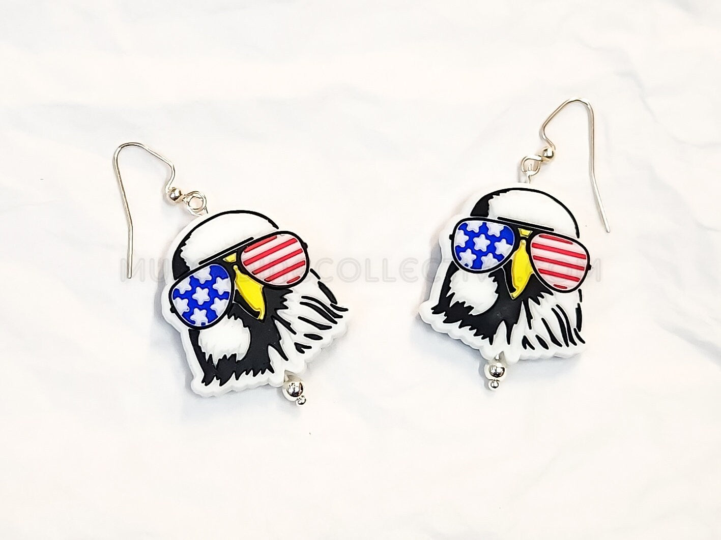 Silicone American Eagle Earrings, Lightweight Beaded Earrings, Drop Earrings, 4th of July, Patriotic Earrings