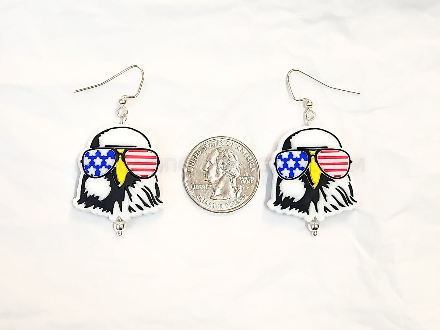 Silicone American Eagle Earrings, Lightweight Beaded Earrings, Drop Earrings, 4th of July, Patriotic Earrings