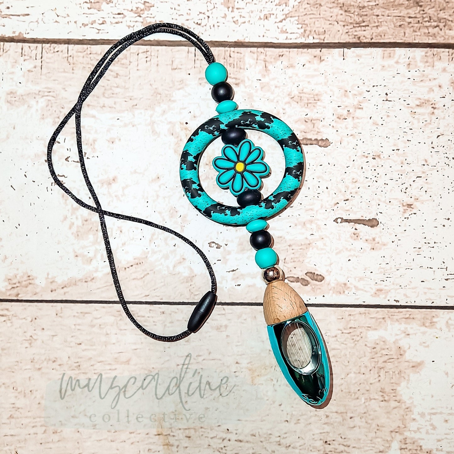 Turquoise Cow Print Rear View Mirror Charm, Hanging Car Diffuser, Beaded Car Diffuser, Fragrance Diffuser, Car Air Freshener, Just Add Oils