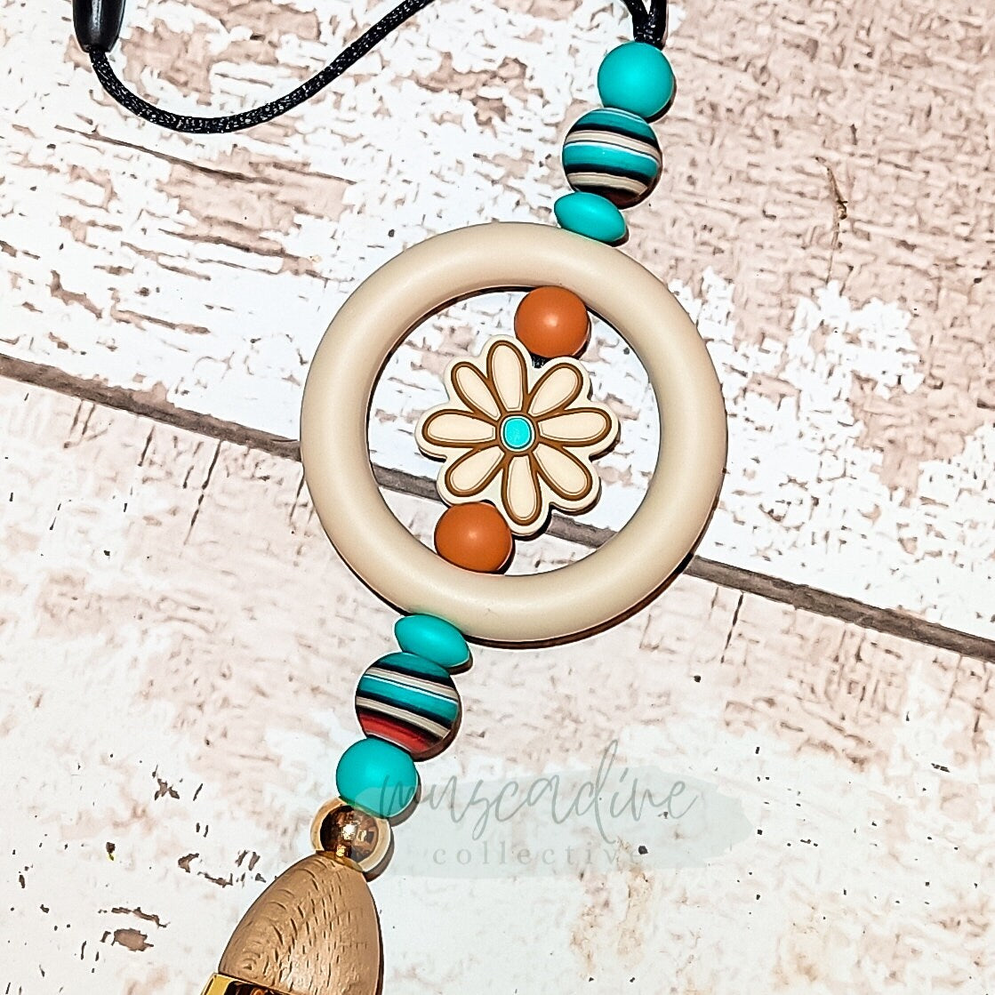 Boho Floral Rear View Mirror Charm, Hanging Car Diffuser, Beaded Car Diffuser, Fragrance Diffuser, Car Air Freshener, Just Add Oils