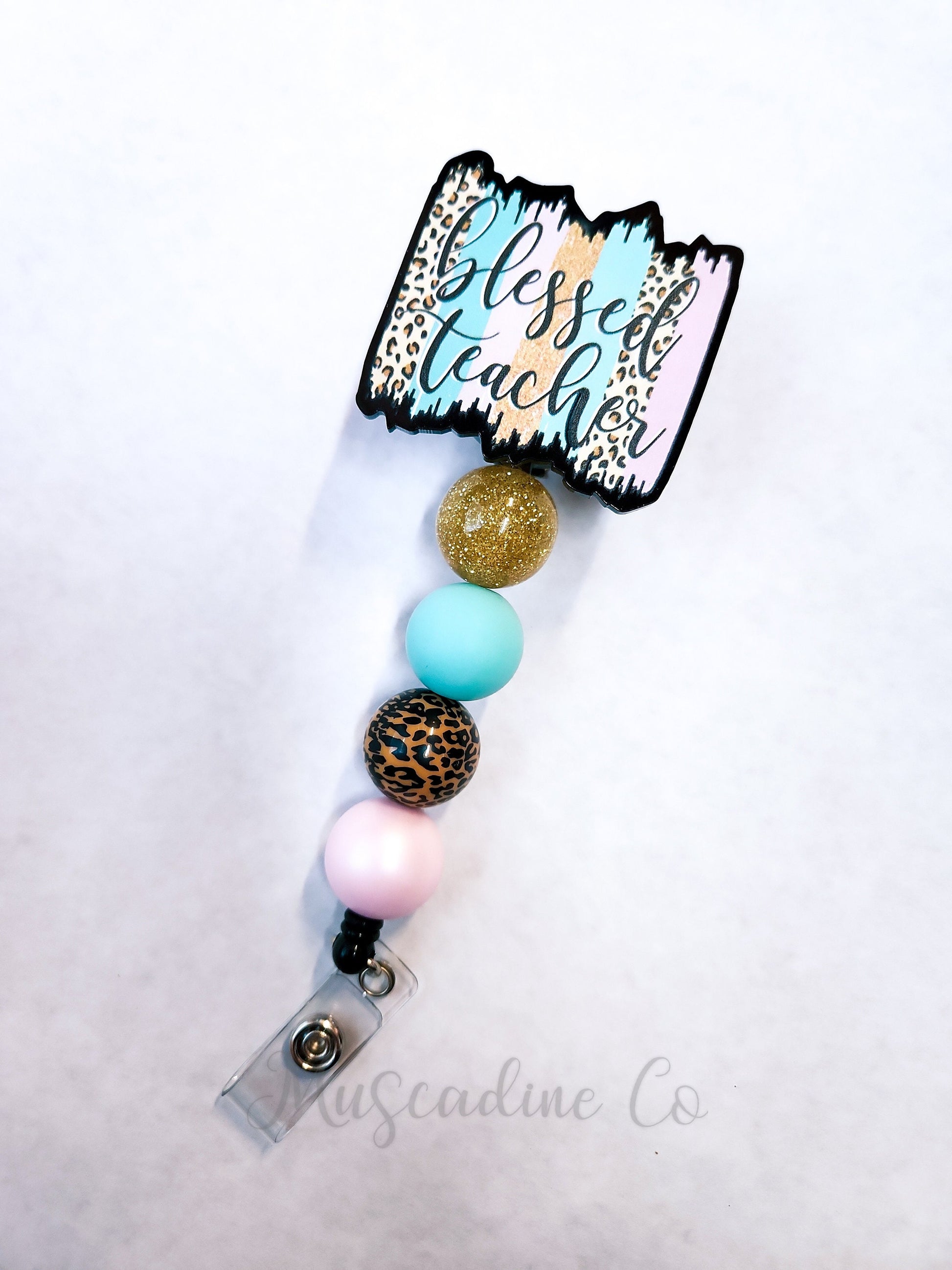 Blessed Teacher Beaded Badge Reel, Gift For Teacher, Badge Holder For Teacher, Cute Teacher Gift, Teacher Accessories