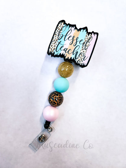 Blessed Teacher Beaded Badge Reel, Gift For Teacher, Badge Holder For Teacher, Cute Teacher Gift, Teacher Accessories