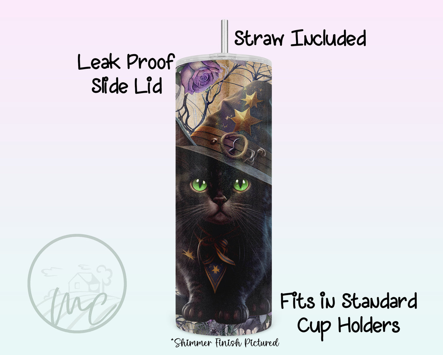 Black Cat Tumbler, 20oz Stainless Steel Tumbler With Straw, Cat Lover Gift, Witchy, Cottage Core, Vintage Look, Halloween Black Cat, Coffee